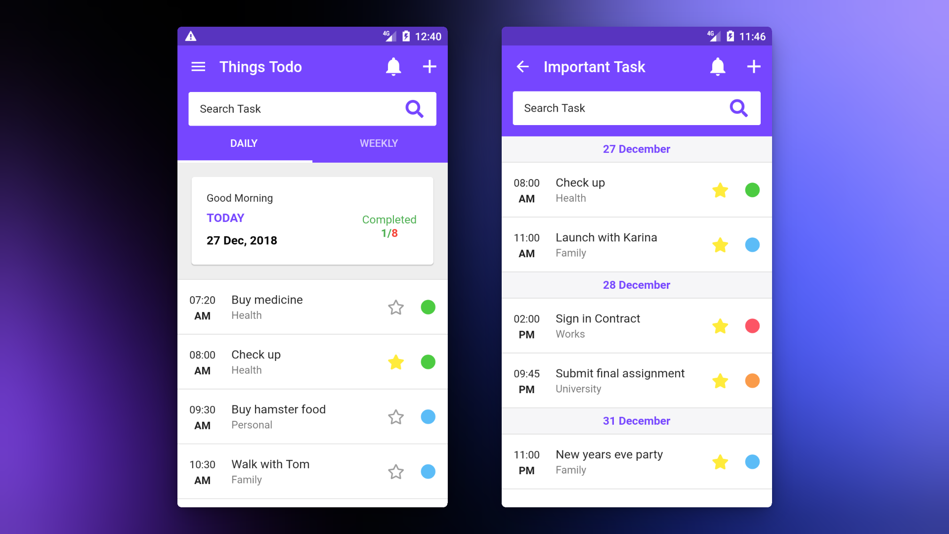 Flutter Things Todo dark mode screenshot