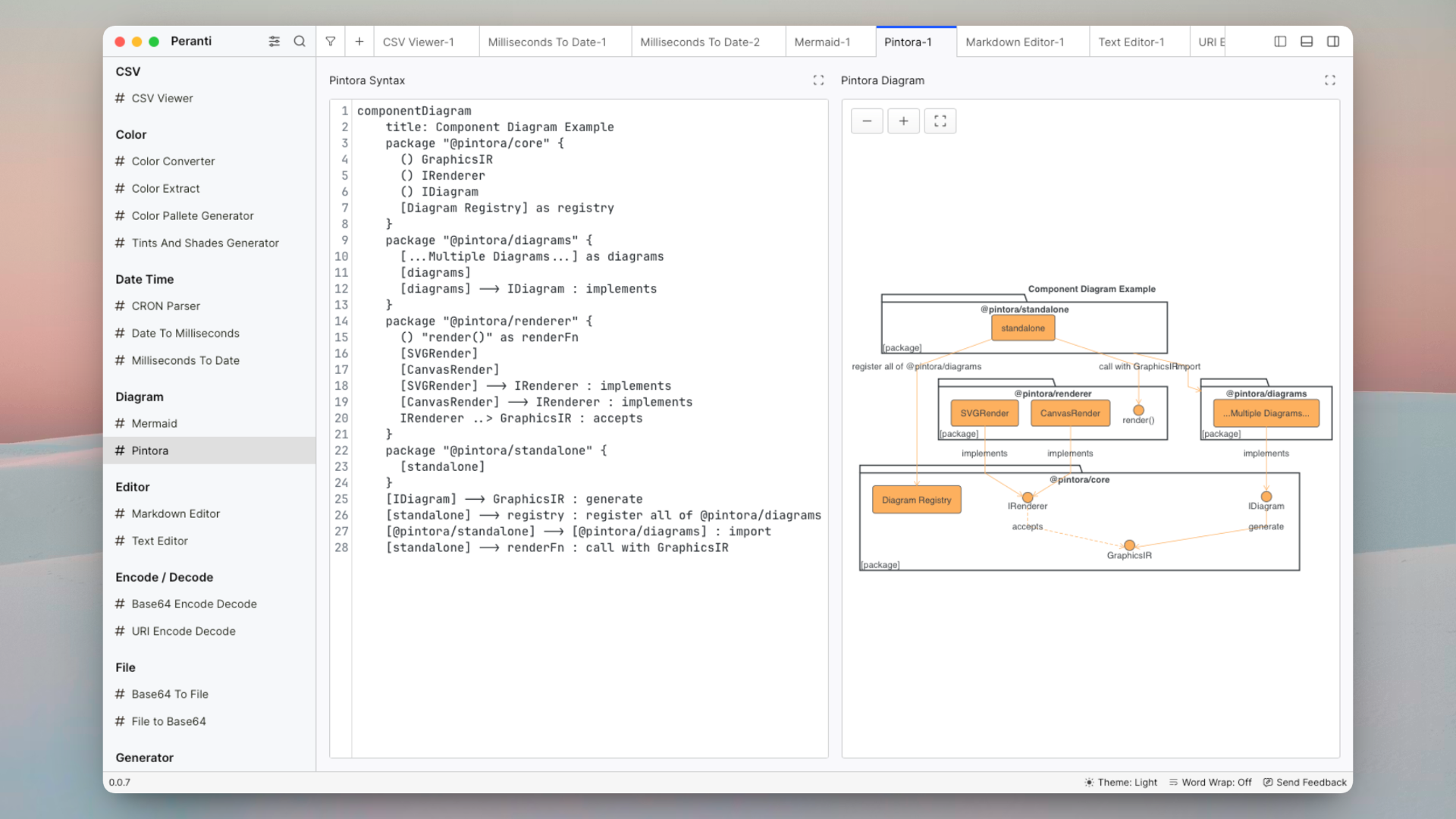 Peranti light mode screenshot